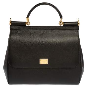Pre Owned Dolce & Gabbana Black Leather Medium Miss Sicily Bag