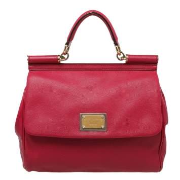 Pre Owned Dolce & Gabbana Pink Leather Large Miss Sicily Top Handle Bag