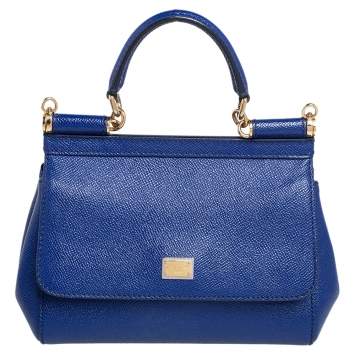 Pre Owned Dolce & Gabbana Blue Leather Small Miss Sicily Top Handle Bag