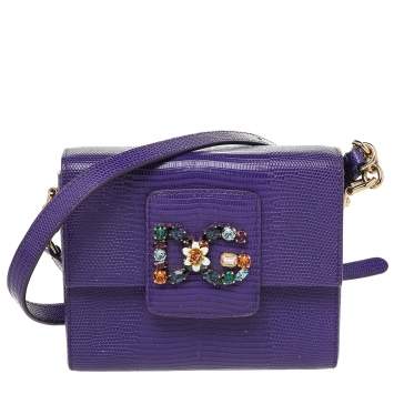 Pre Owned Dolce & Gabbana Purple Lizard Embossed Leather DG Millennials Shoulder Bag