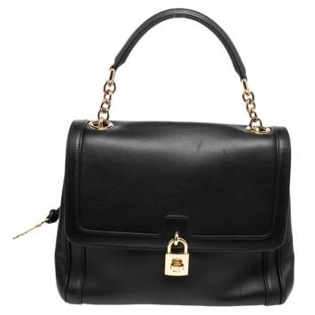 Pre Owned Dolce & Gabbana Black Leather Padlock Top Handle Bag