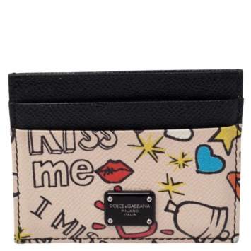 Pre Owned Dolce & Gabbana Multicolor Graffiti Print Leather Card Holder