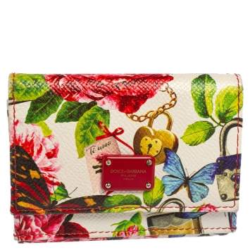 Pre Owned Dolce & Gabbana Multicolor Butterfly Print Leather Trifold Wallet