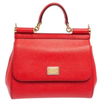 Pre Owned Dolce & Gabbana Red Leather Medium Miss Sicily Top Handle Bag