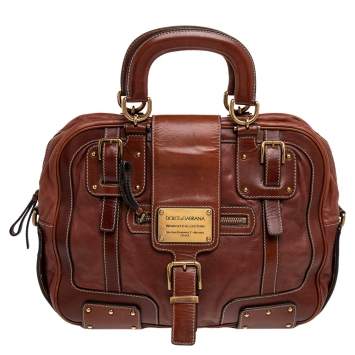 Pre Owned Dolce & Gabbana Brown Leather Miss Easy Way Satchel