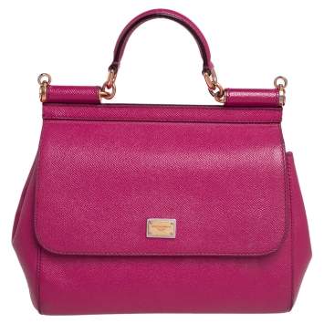 Pre Owned Dolce & Gabbana Fuchsia Leather Medium Miss Sicily Top Handle Bag