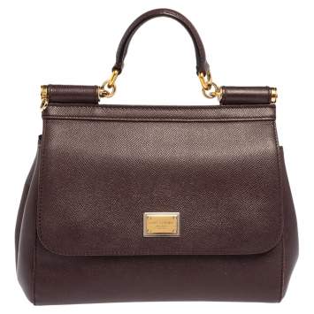 Pre Owned Dolce & Gabbana Plum Leather Medium Miss Sicily Top Handle Bag