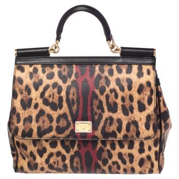 Pre Owned Dolce & Gabbana Animal Print Coated Canvas Large Miss Sicily Top Handle Bag