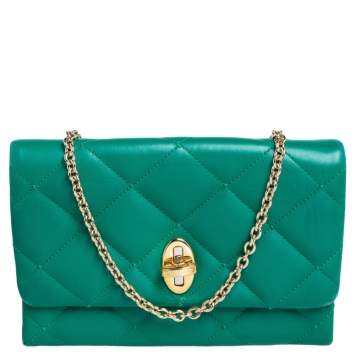Pre Owned Dolce & Gabbana Green Quilted Leather Flap Clutch