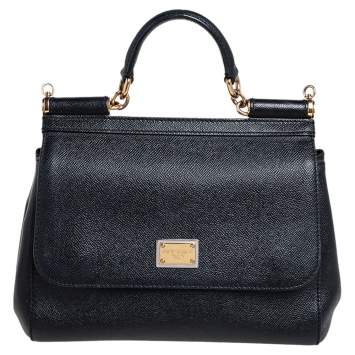 Pre Owned Dolce & Gabbana Black Leather Medium Miss Sicily Top Handle Bag