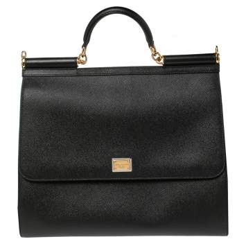 Pre Owned Dolce & Gabbana Black Leather Extra Large Miss Sicily Top Handle Bag