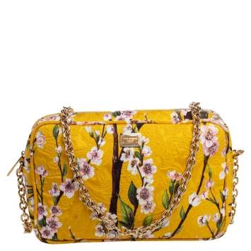 Pre Owned Dolce & Gabbana Yellow Floral Print Fabric Miss Glam Crossbody Bag