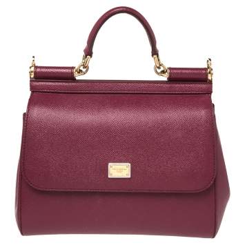 Pre Owned Dolce & Gabbana Fuchsia Leather Medium Miss Sicily Top Handle Bag