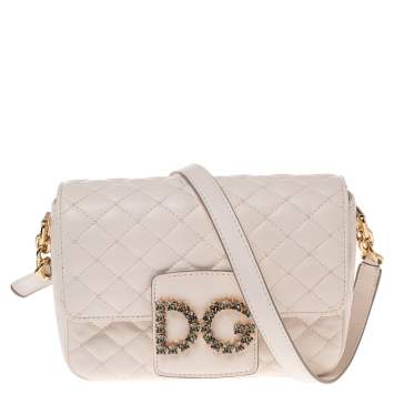 Pre Owned Dolce & Gabbana White Quilted Leather Millennials Shoulder Bag