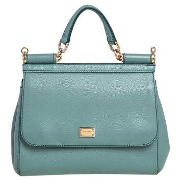 Pre Owned Dolce & Gabbana Pale Green Leather Medium Miss Sicily Bag