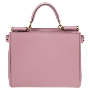Pre Owned Dolce & Gabbana Pink Leather Medium Miss Sicily Top Handle Bag