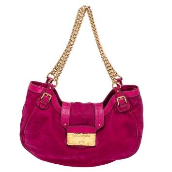 Pre Owned Dolce & Gabbana Pink Suede Chain Shoulder Bag