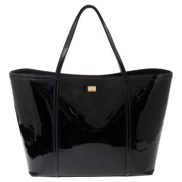 Pre Owned Dolce & Gabbana Black Patent Leather Miss Escape Tote