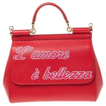 Pre Owned Dolce & Gabbana Red Leather Medium L'amore e' Bellezza Miss Sicily Top Handle Bag