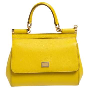 Pre Owned Dolce & Gabbana Yellow Leather Small Miss Sicily Top Handle Bag