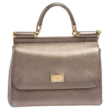 Pre Owned Dolce & Gabbana Metallic Leather Medium Miss Sicily Top Handle Bag