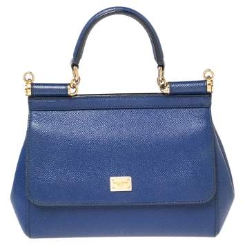 Pre Owned Dolce & Gabbana Blue Leather Small Miss Sicily Top Handle Bag