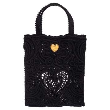 Pre Owned Dolce & Gabbana Black Crochet Fabric Small Beatrice Tote