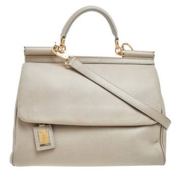 Pre Owned Dolce & Gabbana Beige Leather Large Miss Sicily Top Handle Bag