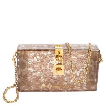 Pre Owned Dolce & Gabbana Brown Acrylic Lace Dolce Box Bag
