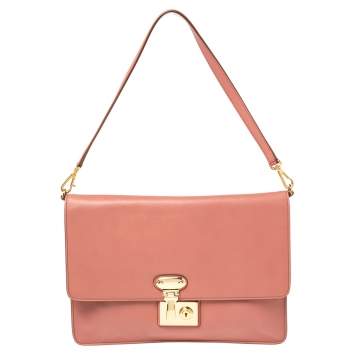 Pre Owned Dolce & Gabbana Old Rose Leather Flap Shoulder Bag