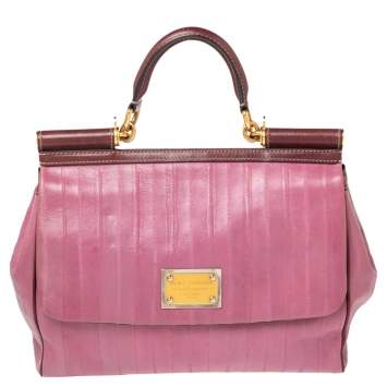 Pre Owned Dolce & Gabbana Purple Eel Leather Large Miss Sicily Bag