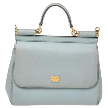 Pre Owned Dolce & Gabbana Powder Blue Leather Medium Miss Sicily Top Handle Bag