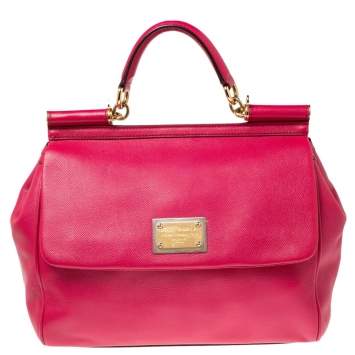 Pre Owned Dolce & Gabbana Fuchsia Leather Large Sicily Top Handle Bag