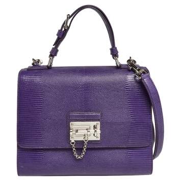 Pre Owned Dolce & Gabbana Purple Lizard Embossed Leather Medium Miss Monica Top Handle Bag