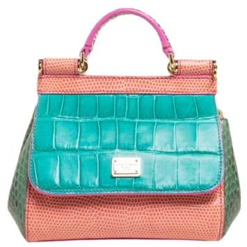 Pre Owned Dolce & Gabbana Multicolor Crocodile,Lizard and Python Mini Miss Sicily Top Handle Bag