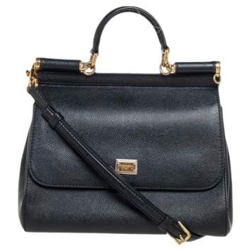 Pre Owned Dolce & Gabbana Black Leather Medium Miss Sicily Top Handle Bag