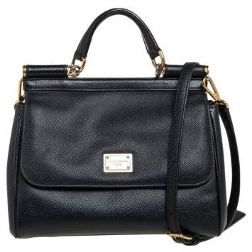 Pre Owned Dolce & Gabbana Black Leather Medium Miss Sicily Top Handle Bag