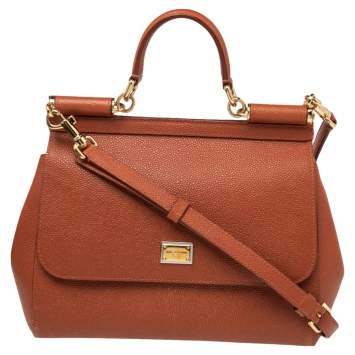 Pre Owned Dolce & Gabbana Orange Dauphine Leather Medium Miss Sicily Top Handle Bag