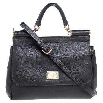 Pre Owned Dolce & Gabbana Black Leather Medium Miss Sicily Top Handle Bag
