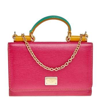 Pre Owned Dolce & Gabbana Pink Leather Miss Sicily Von Wallet on Chain