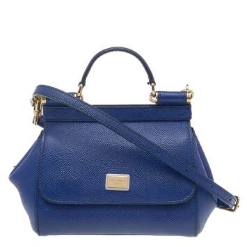 Pre Owned Dolce & Gabbana Blue Leather Micro Miss Sicily Top Handle Bag