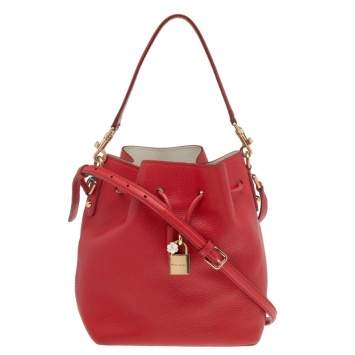 Pre Owned Dolce & Gabbana Red Leather Claudia Drawstring Bucket Bag