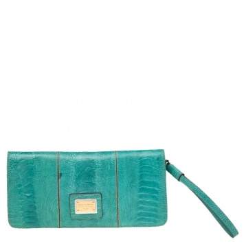 Pre Owned Dolce & Gabbana Blue Ostrich Leather Miss Zoe Wristlet Clutch