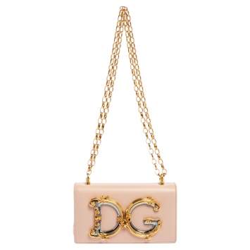 Pre Owned Dolce & Gabbana Pink Leather Small DG Girls Shoulder Bag