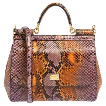 Pre Owned Dolce & Gabbana Multicolor Python Medium Miss Sicily Top Handle Bag