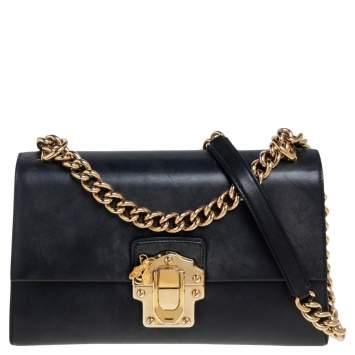 Pre Owned Dolce & Gabbana Black Leather Lucia Shoulder Bag