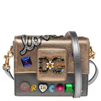 Pre Owned Dolce & Gabbana Metallic Silver/Gold Leather Love Princess DG Millennials Crossbody Bag