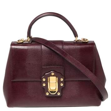 Pre Owned Dolce & Gabbana Burgundy Lizard Embossed Leather Medium Lucia Top Handle Bag