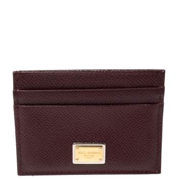 Pre Owned Dolce and Gabbana Burgundy Leather Card Holder