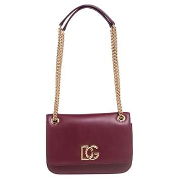 Pre Owned Dolce & Gabbana Burgundy Leather DG Millennials Shoulder Bag